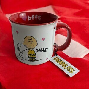Peanuts Snoopy Woodstock Charlie Brown Heart Mug Red Inside Oversized Bffs NEW